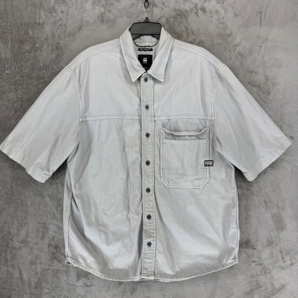G-Star Raw Men Grey Double Pocket Relaxed Shirt XL Short Sleeve D24603-D551-G410
